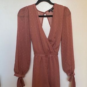 Dusty Rose Swiss dot tie-sleeve romper